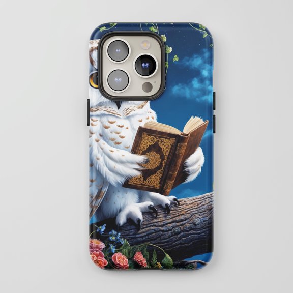 White Owl Reading Book For All iPhone Series Protective Phone Case Fantasy Art Deep Blue