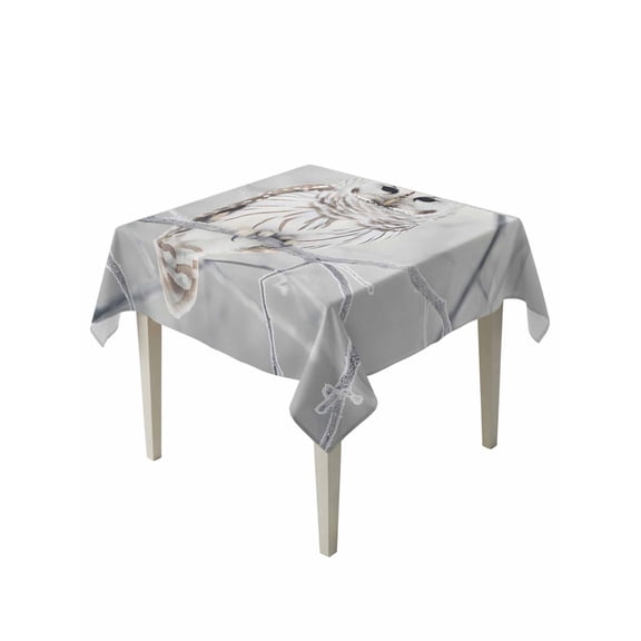 White Owl Table Cloth, Waterproof Tablecloth for Square Tables, Farmhouse Animal Birds Tree Branches Reusable Washable Fabric Table Cover for Restaurant Kitchen Dining Tables 54"x54"