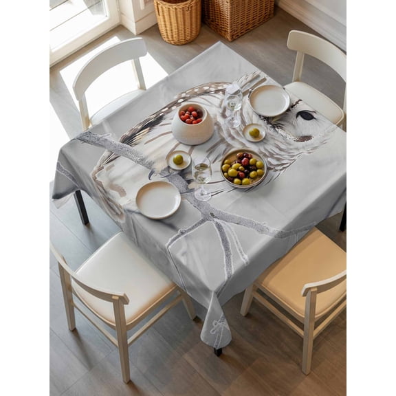 White Owl Tablecloth Square Table Cloth 60x60, Waterproof Outdoor Table Cloth Covers Decorative Table Protector, Farmhouse Animal Birds Tree Branches Washable Table Cover for Kitchen Dinning Party