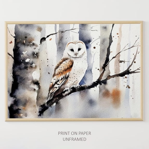 White Owl Winter Forest Wall Art Barn Owl Poster Forest Bird Wall Art ...
