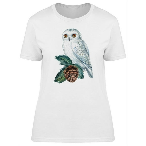White Owl With Pine Cone T-Shirt Women -Image by Shutterstock, Female Medium