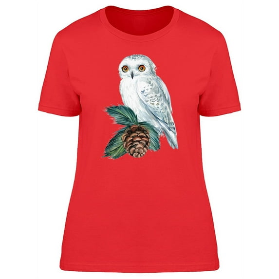 White Owl With Pine Cone T-Shirt Women -Image by Shutterstock, Female Medium