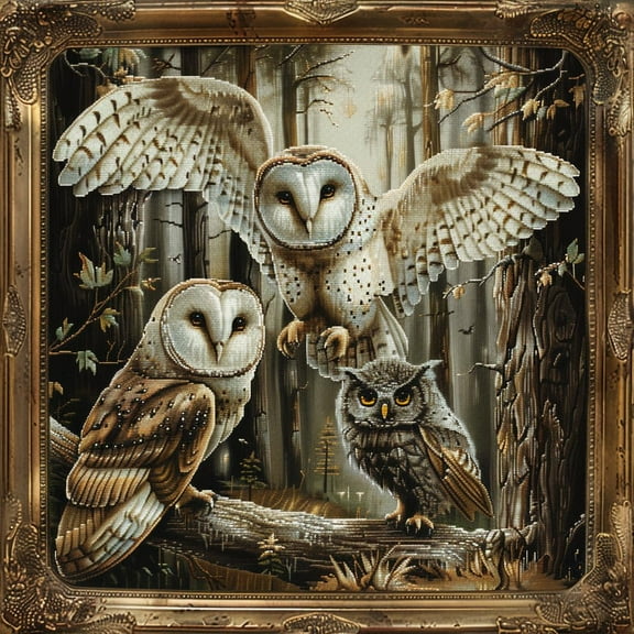 White Owls Family DIY 11CT Stamped Cross Stitch Kits for Beginners Easy Needlepoint Embroidery Counted Cross Stitch Art Craft for Wall Decoration 14x14inch(4)