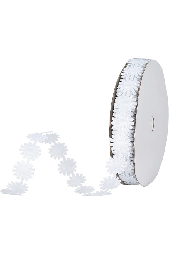 White PH 20 Yards 17mm Daisy Flower Trim Ribbon Polyester Embroidery Lace Trim Decorative Lace for Trimming Sewing Crafts Dress Hair Band Bridal Wedding Decorations