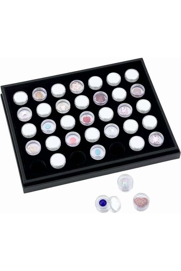 White PH 35 Grids Gemstone Display Box Charm Display Tray Gem Box Stone Organizer Ring Display Box with Lid Container for Mini Jewellery Diamond Collection Organizer 1" Inner Diameter
