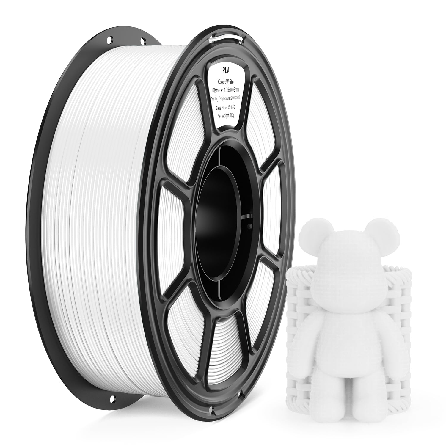 White PLA 3D Printer Filament 1.75mm, 1KG Spool, +/- 0.02mm Dimensional Accuracy, No-Clogging & Easy to Print,Works With 99% Of FDM 3d Printers