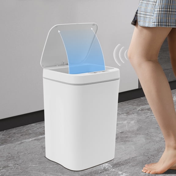 White PP 22*20*34cm 16l Intelligent Induction Trash IPX5 Waterproof Automatic Open Battery Kitchen Trash Can