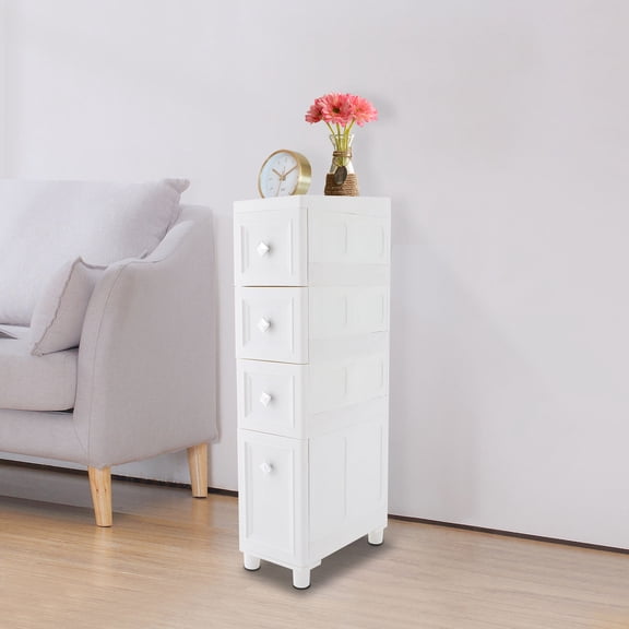 White PP 22*40*98cm 4-Storey Bathroom Cabinet Narrow Floor Locker Bathroom Rack