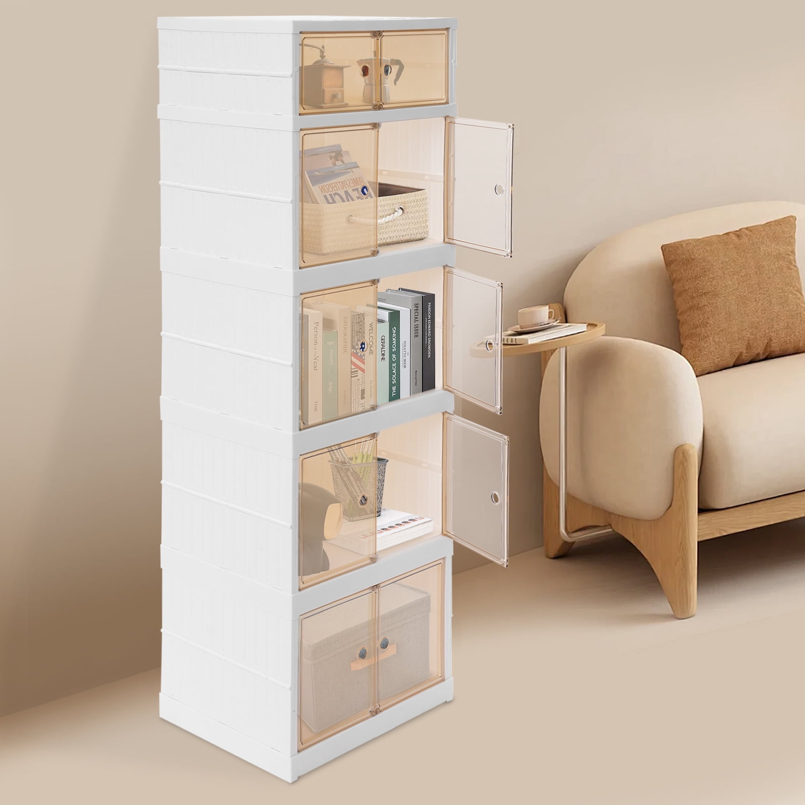 White PP PS 44*34.5*139cm Five-Story Double-Door Storage Cabinet ...