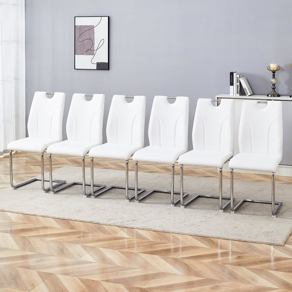 White PU Dining Chairs with Silver Frame | Perfect for Home Living and Business Spaces | Ergonomic Design to Relieve Fatigue