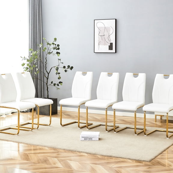 White PU & Golden Metal Dining Chairs, Anti - Slip Feet / Used in Different Rooms, Protect Floor