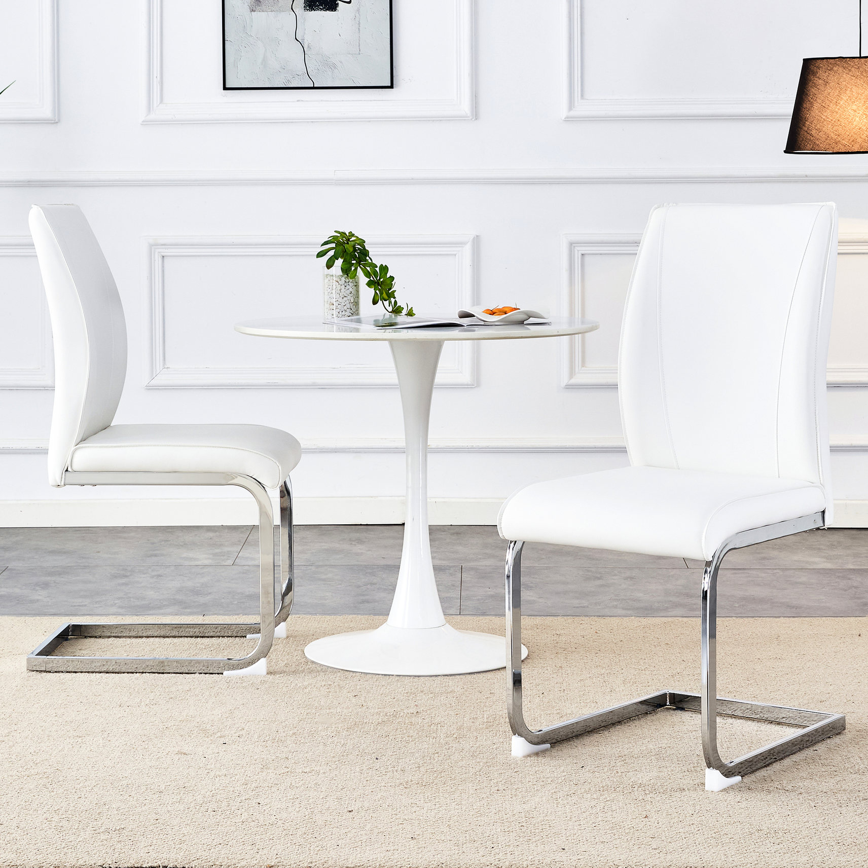 White PU High - Resilience Arch Dining Chairs in Set of 2 / Ergonomic ...