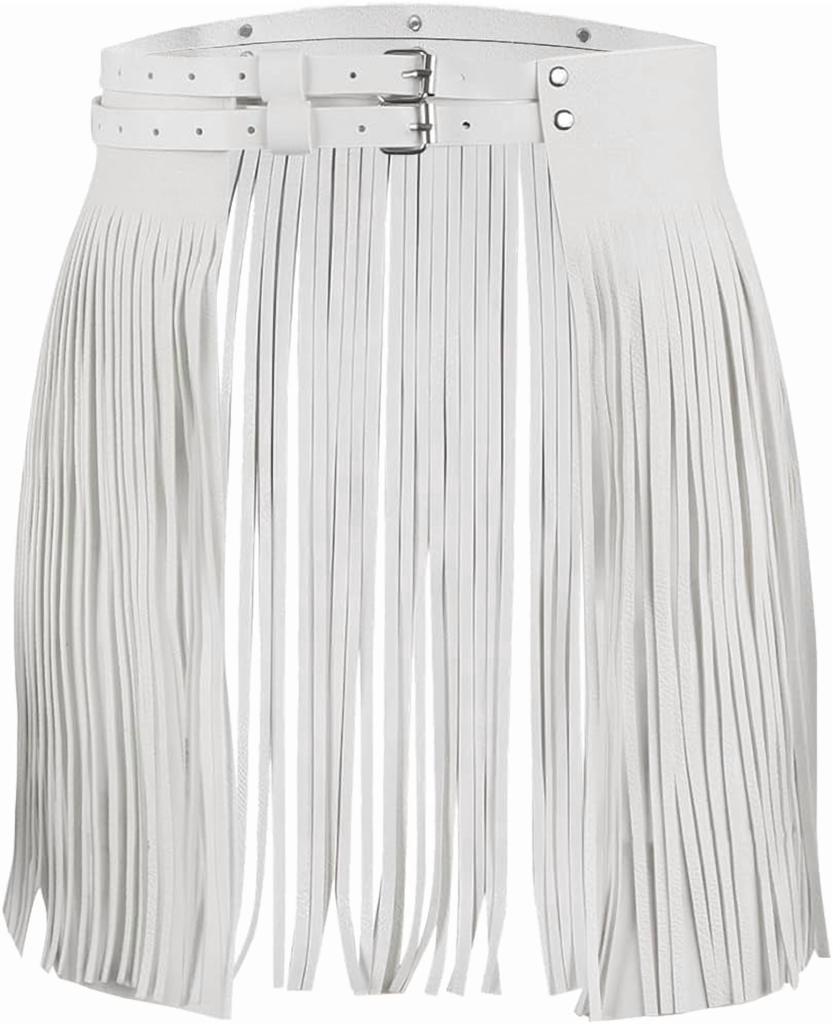 White PU Leather Fringe Skirt Belt Western Punk Wide Leather  display picture 1