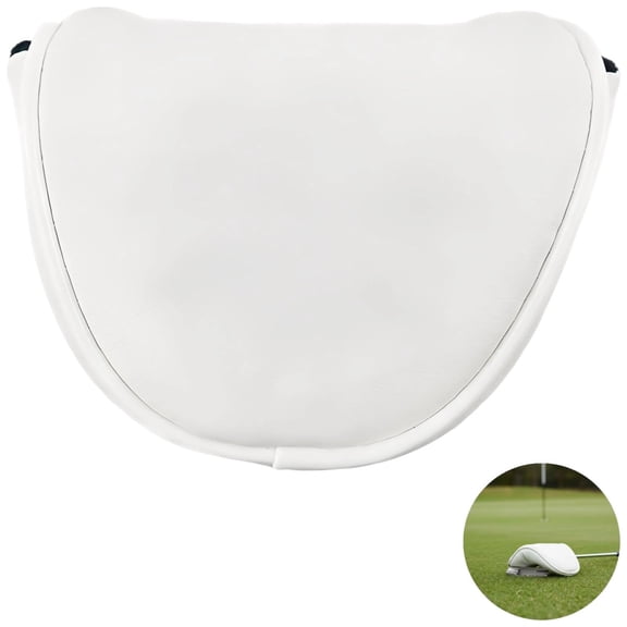 White PU Leather Putter Head Cover,Waterproof Half Mallet Design,Magnetic or Snap Closure,Shock-Absorbing for Golf Club Protection,5.1 Inches