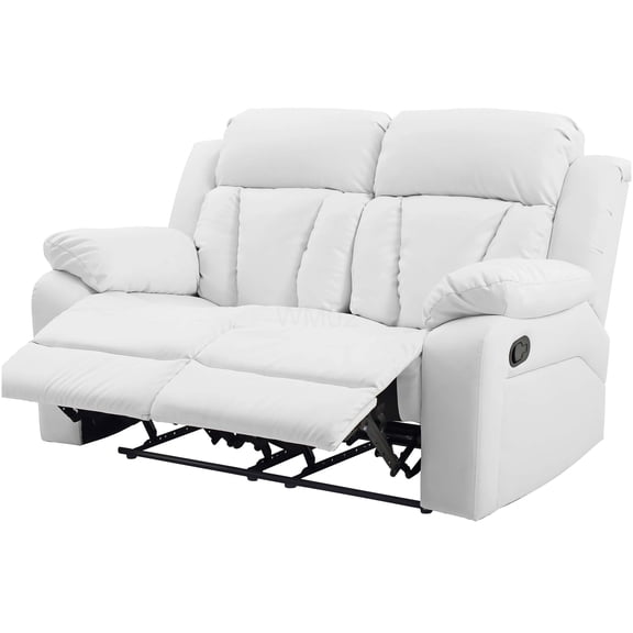 White PU Leather Reclining Loveseat Sofa with Tufted Back and Smooth Handle Release for Living Room