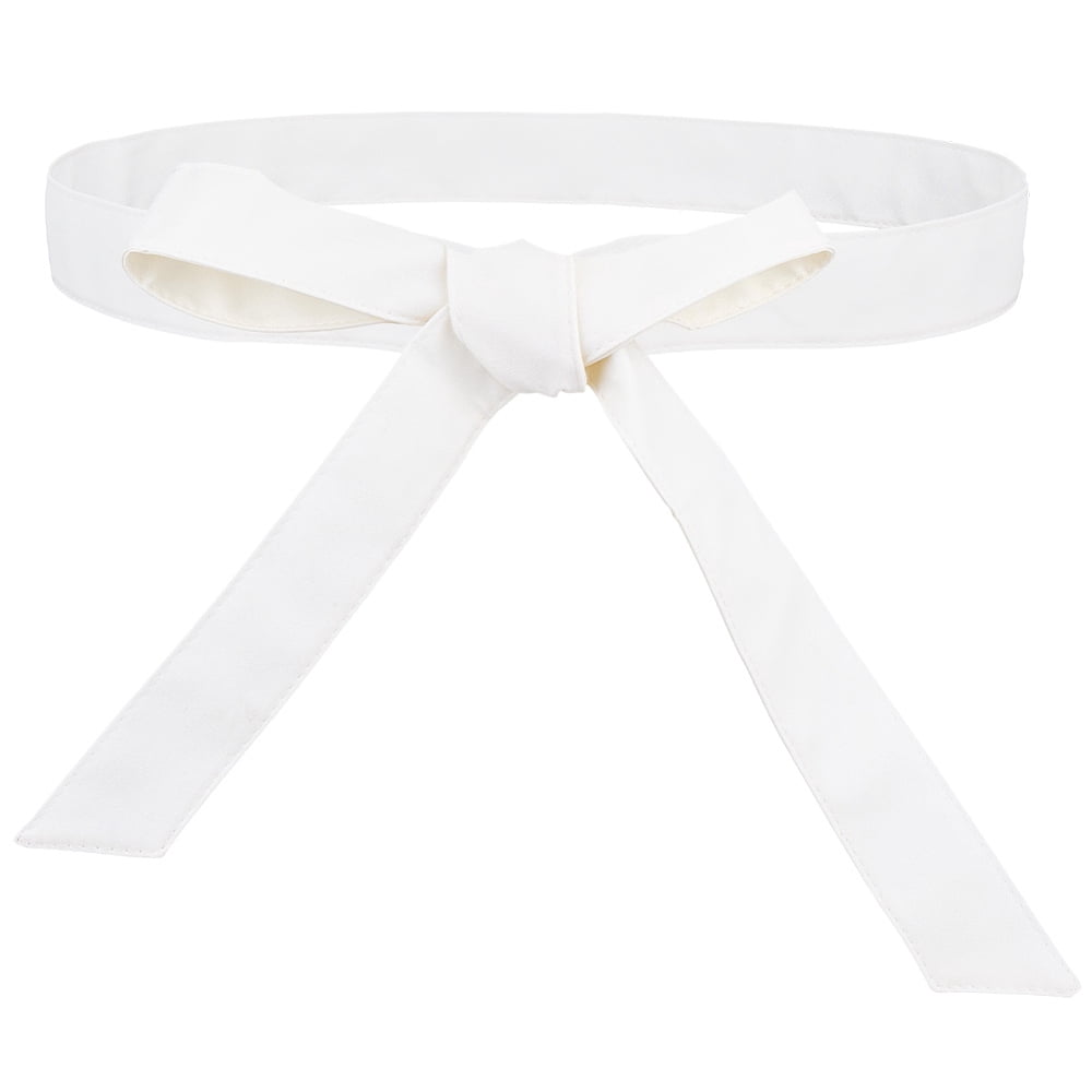White PU Leather Wrap Belt for Women 70.5 x 1.6 Inch Soft 