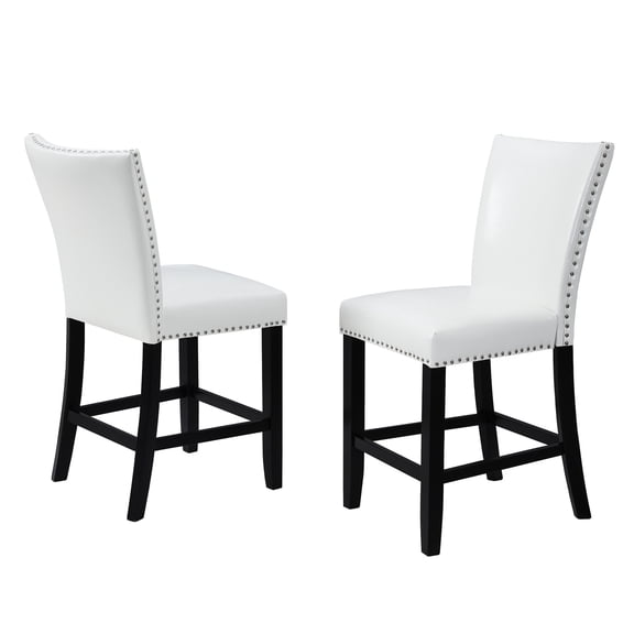 White PU Upholstered - Comfortable Seating with Footrest - Dining Room Use / Enjoy a Set of 2 Contemporary Bar Stools