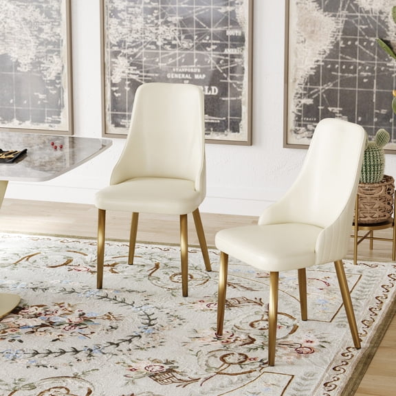White PU Upholstered Dining Chairs Set of 2 Strong Bearing Capacity for Living Rooms