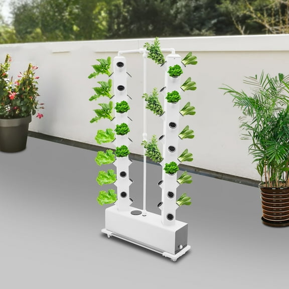 White PVC 80x20x165cm Hydroponics Stand 56-Hole Vertical Planting Stand Automatic Circulating Hydroponics System