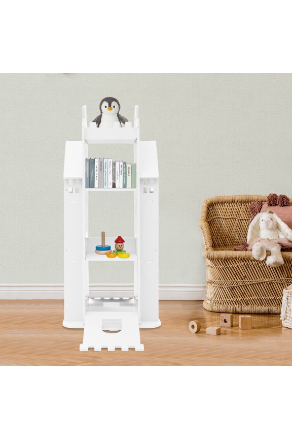 White PVC ABS 16.1416.1437.4 Inch Castle Revolving Bookshelf 4 Floor Bookcase