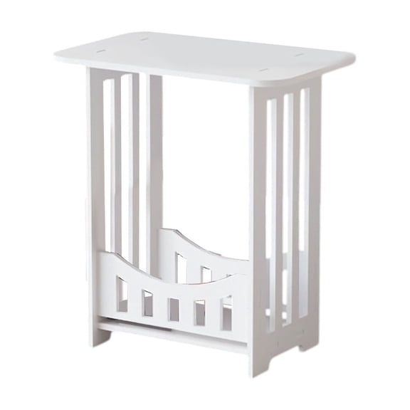 White PVC Bedside Table 15.75"L - Space Saving Sofa Side Table, Mini Coffee Table for Living Room, Small Bedroom Nightstand, Dormitory Storage Cabinet, Easy Assembly