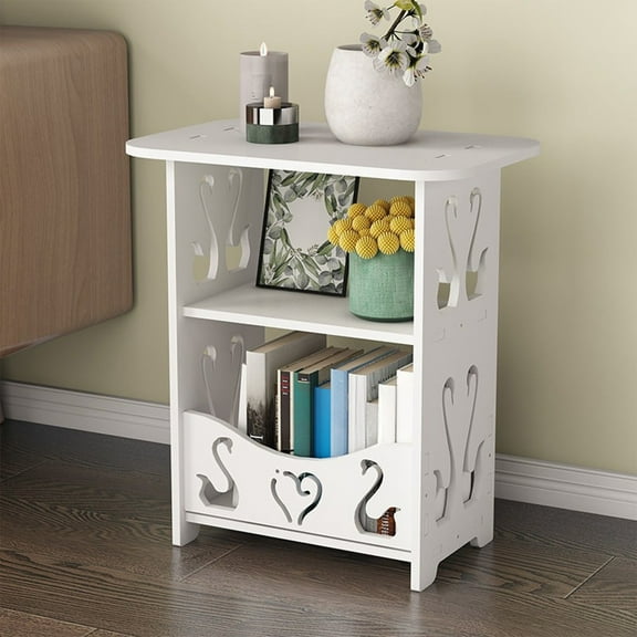 White PVC Bedside Table, Compact Sofa Side Table, Mini Coffee Table for Living Room & Bedroom, 1 Count