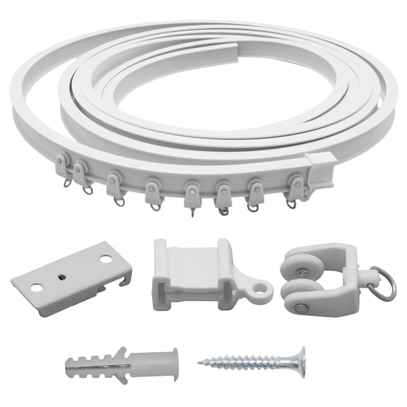 White, PVC Flexible Curved Curtain Track, 16.4 ft (5m) Ceiling Mount Rail System for Room Divider RV Shower Bay Window
