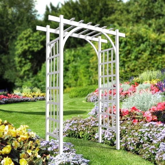 White PVC Garden Arbor, Outdoor Wedding Arch Backdrop Stand for Ceremony Party, Heavy Duty Vinyl Garden Trellis For Climbing Plants, Vines and Vegetables