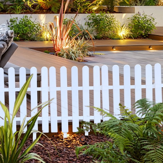 White PVC Garden Fence Panels, Decorative Plastic Picket Border for Landscaping, Patio, Lawn, Flower Beds, Pathways and Yard Edging, Lightweight Outdoor Hedge Barrier, 40X50cm