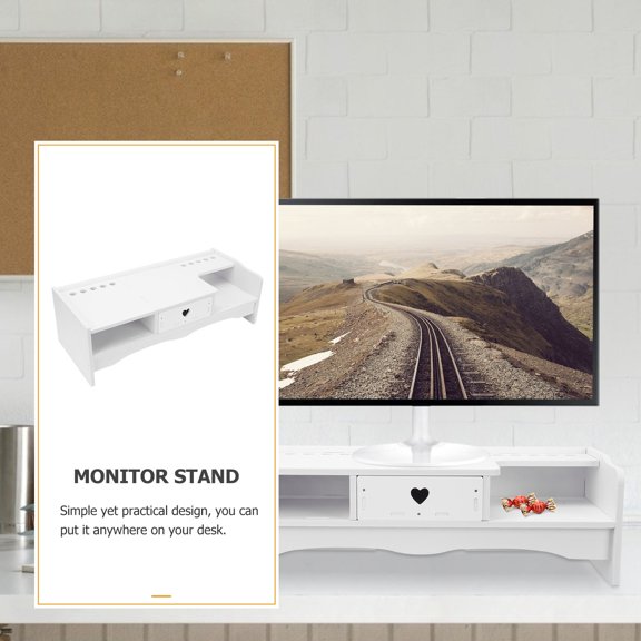 White PVC Monitor Stand for Desk Organization and Storage Practical Design for Home Office 1pc