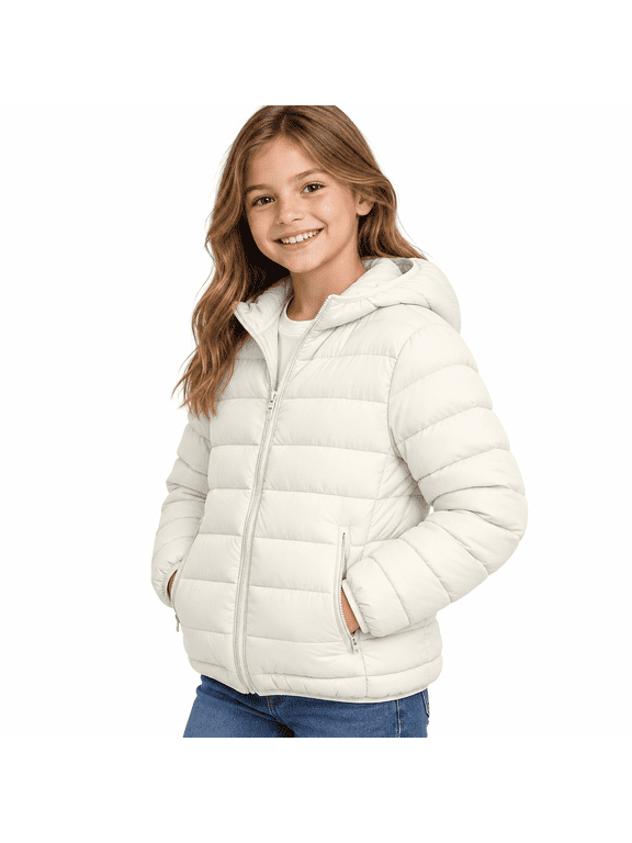 White Padded Jacket for Boys Size 13-14 Years, Lightweight Warm School Day Layer for Boys