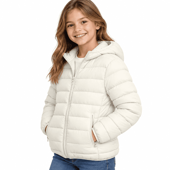 White Padded Jacket for Boys Size 7-8 Years, Lightweight Warm School Day Layer for Boys