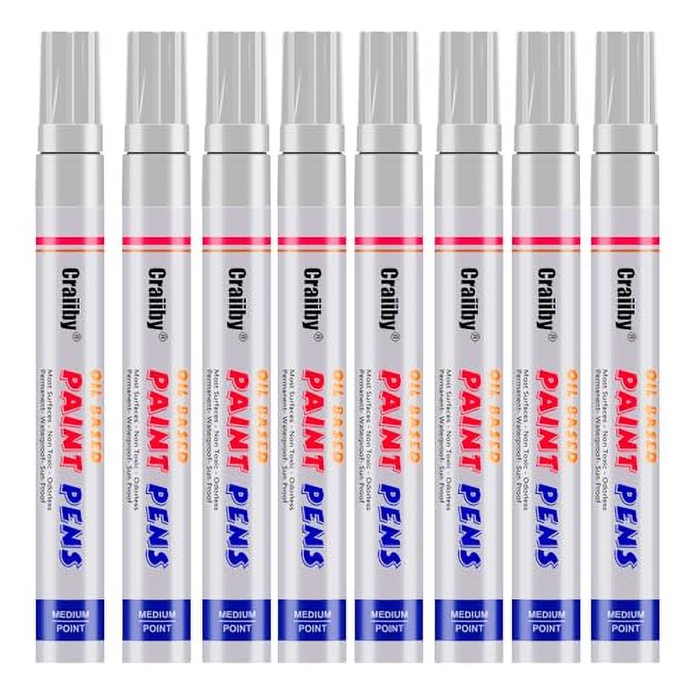 White Paint Markers, 8 Pack OilBased Waterproof Quick Dry and