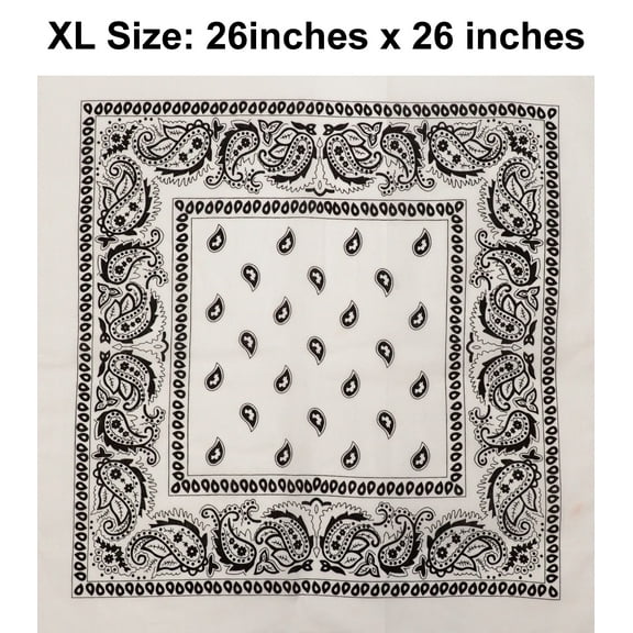 White Paisley Design XL 26 X 26 Cotton Scarf Bandana
