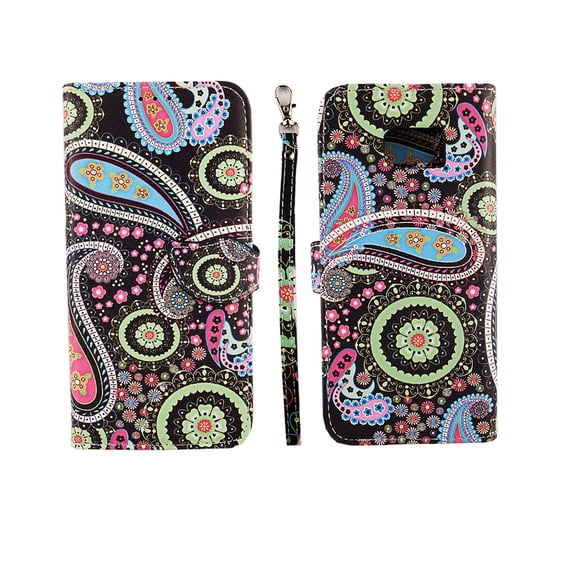 White Paisley Wallet Folio Case for Samsung Galaxy S7 Edge Fashion Flip PU Leather Cover Card Cash Slots & Stand
