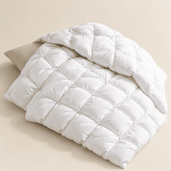 White Palatial King-120X98 Inches Pinch Pleat Goose Down Fiber All Season Comforter