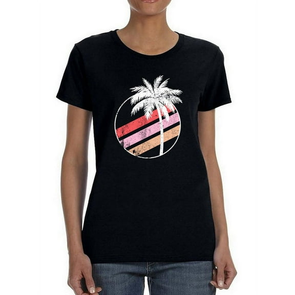 White Palm And Colorful Stripes Women T-Shirt, Female Small