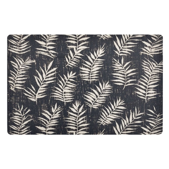 White Palm Leaves on Black Background Floor Door Mat Outdoor Indoor for Home Entrance Welcome Mats 32"x20"
