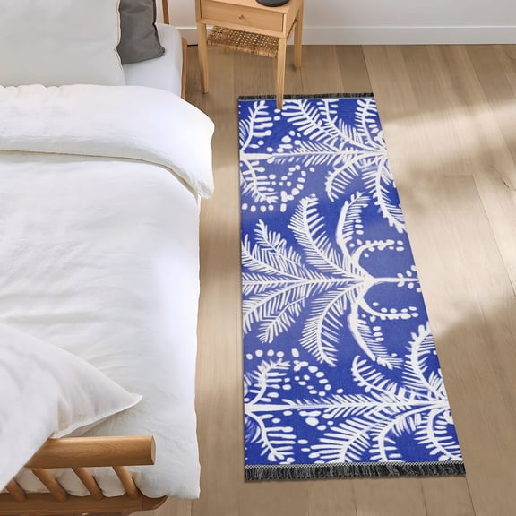 White Palm Trees Dots Bedside Runner Rug 2'x 6' Non Slip Carpet Floor Mat Area Rug