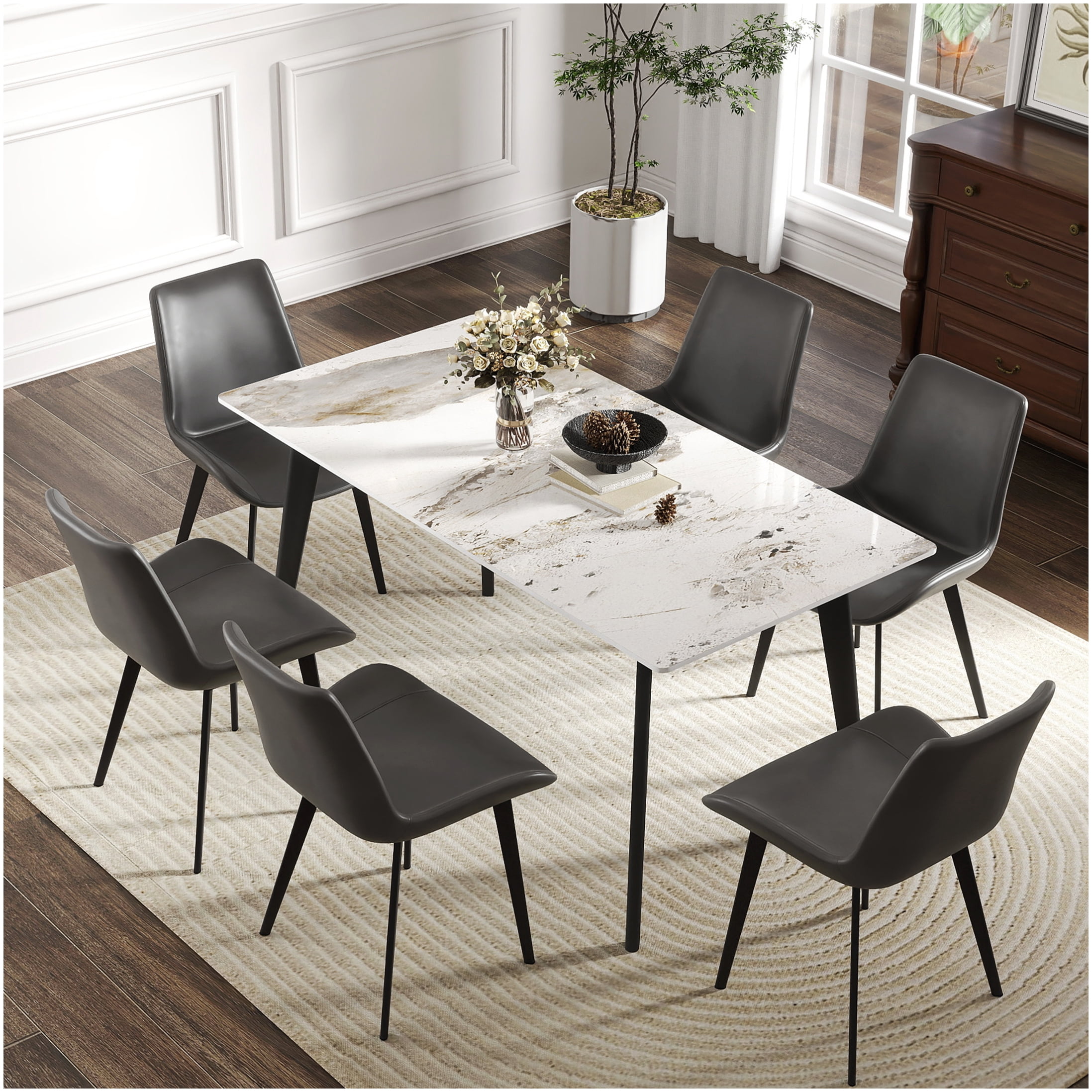 White Pandora Sintered Stone Dining Table with Metal Legs, Seats 6 ...