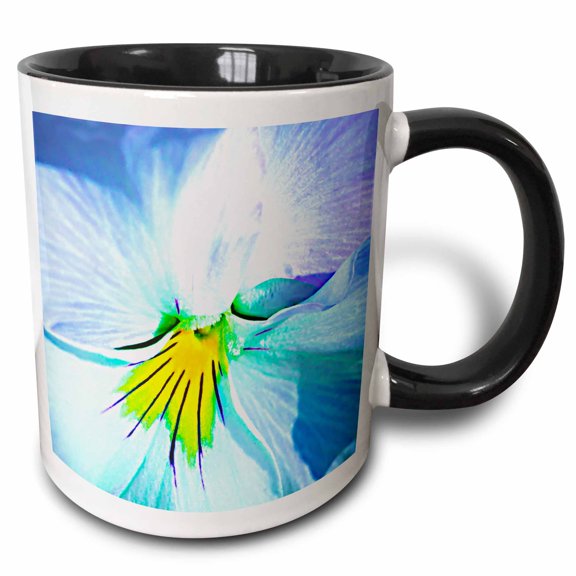 3drose, White Pansy Flower, Yellow Center, Macro Photo, 11oz Two-tone Black Mug