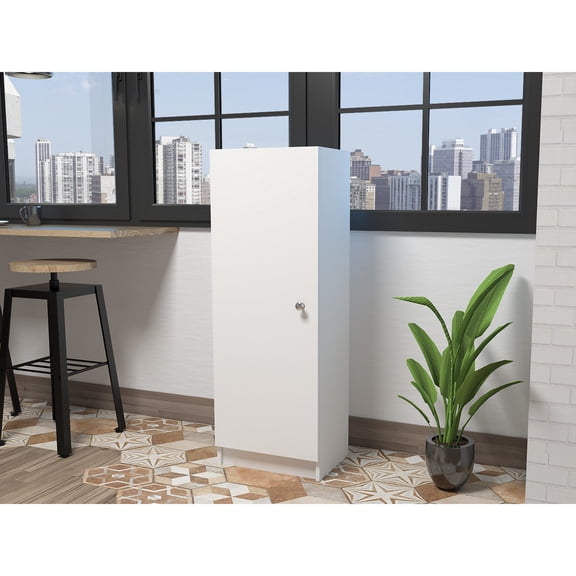 White Pantry Cabinet | Concealed Storage for Kitchen Items, Space - Efficient | Particle Board Construction | Solve Kitchen Clutter Problem