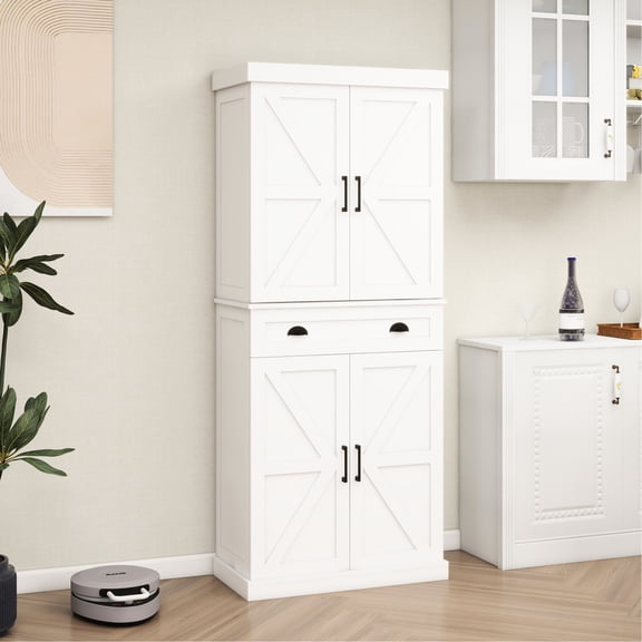 White Pantry Cabinet with 2 Adjustable Shelves / Suitable for Different Sized Items