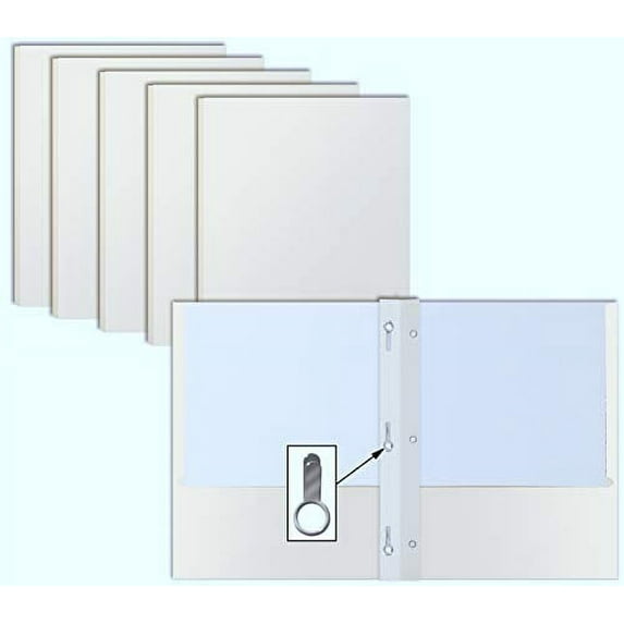 White Paper 2 Pocket Folders with Prongs, 50 Pack, by Better Office Products, Matte Texture, Letter Size Paper Folders, 50 Pack, with 3 Metal Prong Fastener Clips, White