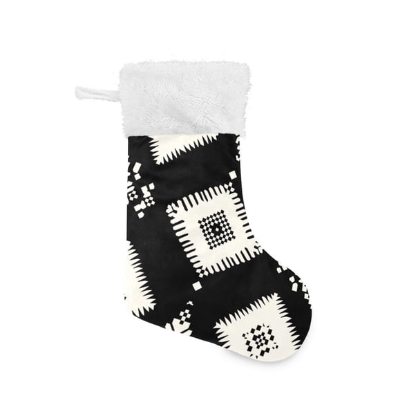 White Paper Art Black Background Christmas Stockings Large Capacity 18 inch Gift Bag with Hook Xmas Holiday Decor 2 Pack