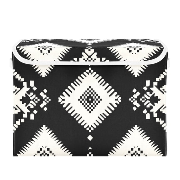 White Paper Art Black Background Foldable Storage Bin with Lid and Handle Collapsible Storage Box 16.5 x 12.6 x 11.8 inches
