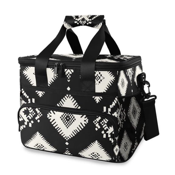 White Paper Art Black Background Portable Cooler Lunch Box Reusable Insulated Lunch Bag Leakproof 15L