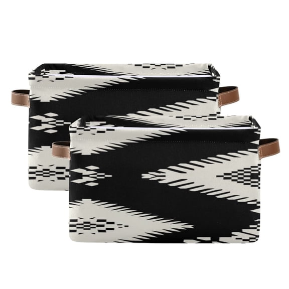 White Paper Art Black Background Square Storage Bins with Handles Collapsible Containing Box 2 Packs