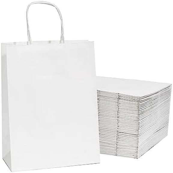 White Paper Bags with Handles 8x4.5x10.8 Inch 25 Pcs Gift Bag Medium Size, White Gift Bags with Handles Bulk for Retail, Party, Shopping, Merchandise