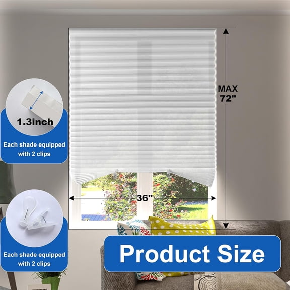 White Paper Blinds for Windows 36" x 72" - 6 Pack Temporary No Drill Stick On Self-Adhesive Shades, Light Filtering Pleated Cover for Bedroom, Office,  Door ( Paper Material, White)